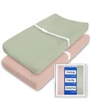Changing Table Sheets  Premium Soft Pink Diaper Changing Pad Cover, Ultra Stretchy Green Changing Table Cover Suit for Baby Boy and Baby Girl, 2 Pack (Sage + Blush)
