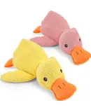 Outfany Calm Duck, The Mellow Dog Calming Duck Dog Toy, No Stuffing Cute Durable Fabric Duck with Soft Squeaker, Yellow Duck Dog Toy for Indoor Play (Yellow & Pink)