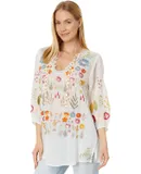 Johnny Was Women New Mikah Tunic White Long Sleeve Embroidered Blouse