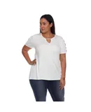 Plus Size Keyhole Neck Cutout Short Sleeve Top