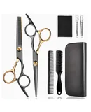 Hair Cutting Scissors Kit, Fcysy Professional Barber Shears Set with Hair Scissors Thinning Shears-Goldblack(8 piece set)