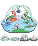 Baby Gym Play Mat, 26-in-1 Tummy Time Mat Wild Animals Baby Play Mat, Washable Baby Activity Mat for Visual, Hearing, Sensory, Motor Development, Baby Gift for Newborn Infant 0-3-6-9-12 Months