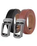 Mio Marino Men's Refined Ore Leather 2 Pack Linxx Ratchet Belt-Black & Tan-Adjustable from 48