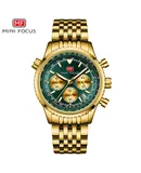 MINI FOCUS Men Watch Chronograph Waterproof Sport Analog Quartz Watches Leather Strap Fashion Wristwatch for Men-green_golden