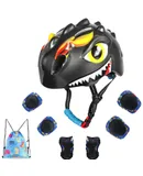 Toddler Helmet Kids Bike Helmet for 2-8 years old girls with 3D Dinosaur Design Protective Gear Set and Safety Certification, Toddler Bike Riding Skate Skateboard Scooter Helmet Black