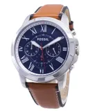 Reloj Fossil Hombre | Coleccion Grant | Modelo FS5210 | Caja Redonda | Ø 44mm Acero inoxidable | Cierre Hebilla | Movimiento Cuarzo | Dial Azul | Cristal Mineral | Correa Cuero Marrón | 50m / 5 ATM | Línea Lujo
