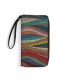 70s Retro Colorful Wavy Wallet for Womens PU Leather Zip Around Wallers Clutch Wristlet Travel Long Purse