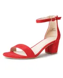J. Adams Daisy Heeled Sandals For Women - Ankle Strap Low Block, Open Toe Dress Pumps, Chunky Heels For Women Red Vegan Suede 11