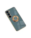 for Samsung Galaxy A34 5G Case with Screen Protector [2 Pack], 360° Rotatable Ring Holder Plating Rose Gold Edge Magnetic Kickstand Women Men Protective Cover for Samsung A34 5G Case Gray