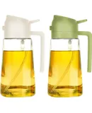 Set of 2 Kitchen Oil Dispenser Bottles - 2 in 1 Olive Oil Dispenser and Oil Sprayer - 470ml Olive Oil Bottle - Oil Sprayer for Cooking, Kitchen, Salad, Grill White and Green