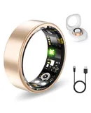 Health Rings for Women Men, Fitness Tracker with Heart Rate,Blood Oxygen, Blood Pressure, Sleep Tracker, Step Tracker, No Subscription Fee, IP68 Waterproof Smart Ring for iphone & Android (Gold 9#)R11M