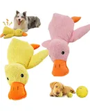 Emotional Support Duck for Dogs,Durable The Mellow Dog Calming Duck Dog Squeak Toys,Soft Plush Yellow Stuffed Duck Dog Chew Toy for Dogs Indoor Puppy (Pink+Yellow)