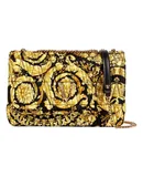 Versace Virtus Barocco Print Quilted Black and Gold Silk Shoulder Bag