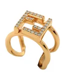 Fendi FF Anello Gold and Crystal Embellished Ring Small