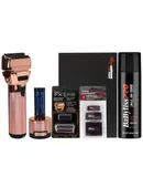 BaByliss Pro FXONE ROSEFX Interchangeable-Battery Shaver FX79FSRG Rose Gold + BaByliss Pro FXONE Double Foil Shaver Replacement Foil & Cutter + Barberology Clipper Grips - 3 Pack + Barberology Barber Mat + All In One Clipper Spray