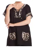Angel Leopard Tie Up Poncho In Black/champagne
