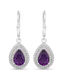 2.77 Carat Genuine Amethyst And White Diamond .925 Sterling Silver Earrings