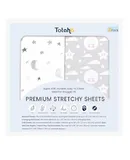 TotAha Premium Stretchy Crib Sheets (2-Pack)-Hypoallergenic, Silky Comfort, Buttery Soft, Calming Effect, All-Season Jersey-Knit Sheets, 9'' Extra Deep Pocket, Moon & Grey Sky