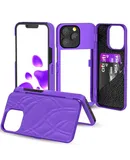 Apple 14 mobile phone case, mirror with stand, card insertable mobile phone case purple