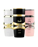 Set de regalo unisex Lattafa for Eau de Parfum de 3 piezas (Yara para mujer, Yara Moi para mujer y Asad para hombre), 3.4 onzas/100 ml cada uno