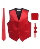 Gioberti Men's Formal 4pc Satin Vest Necktie Bowtie and Pocket Square