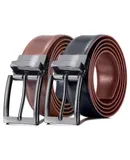 Men's Chameleon Buckle Leather Belt-Burnt Umber & Obsidian-44 (Waist: 42)