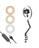 APEXEL Desktop 10 Inch LED Ring Light USB Video Light Photography Fill Light 2700K-5500K 10-Level Brightness with Foldable Clip-on Light Stand Phone Holder Ballhead for Live Streaming Makeup Video