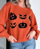 Fashionworks Halloween Pumpkin Face Sweater In Orange