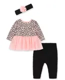 Little Me Leopard Tutu Set In Peach/black