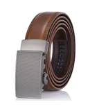 Gallery Seven Men's Repeated Block Leather Ratchet  Belt-Burnt Umber-Adjustable from 28