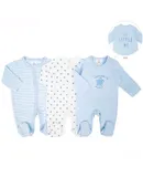 The Baby Sleepers for Girls Set of 3 - Soft Cotton Footed Pajamas for Newborns & Infants - Blue Five-pointed Star
