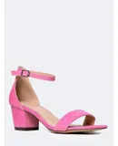 J. Adams Daisy Heeled Sandals For Women - Ankle Strap Low Block, Open Toe Dress Pumps, Chunky Heels For Women Pink Vegan Suede 7