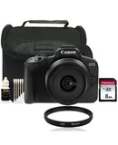 Canon EOS R50 Mirrorless Camera with 18-45mm Lens (Black) + Bower Digital SLR High-Definition 49mm UV Filter + Transcend TS8GSDC300S 8GB SDHC Memory Card + BePro BC-2 Case + Vivitar 3 pc Cleaning Kit For Camera, Lens, Iphone or Glasses