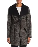 T Tahari Ella Leopard Double Faced Wool Wrap Belted Coat