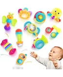 10 Piece Baby Rattle Playset, Baby Grip Rattle, Easy Grip Sensory Teether, Baby Developmental Learning Music Toy, Newborn Shower Birthday Gift 1 2 3 4 5 6 7 9 10 12 B Months B oy Girl