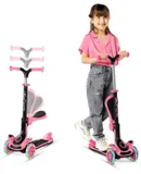 Kids Scooter – Foldable Seat – LED Wheel Lights Illuminate When Rolling – Children and Toddler 3 Wheel Kick Scooter – Adjustable Handlebar – Indoor and Outdoor- by Lifemaster