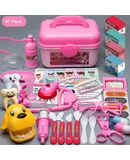 Children's doctor toy set tool medical box, pink 47-piece storage box set sound and light stethoscope + oxygen bottle + tooth filling dog