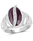 6.41 Carat Genuine Indian Ruby15x9mm - 1pcs And White Diamond Brass Ring