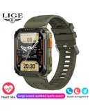 LIGE Smart Sports Waterproof Watch Bluetooth Multifunction Blood Pressure Heart Rate Detection Bracelet for Men-Tape green shell