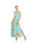 Women's  Floral Strap Maxi Dress Blue/Orange Large
