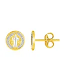 14k Two Tone Gold Round Religious Medal Post Earrings