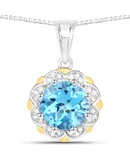 2.32 Carat Genuine Swiss Blue Topaz & White Diamond 14k Yellow Gold With .925 Silver Pendant