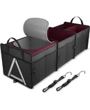 Sturdy Car Trunk Organizer with Premium Insulation Cooler Bag, Heavy Duty Collapsible Trunk Storage Organizer for Car, SUV, Truck, or Van (3 Compartments, Red)