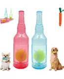 Ball in Bottle Dog Toy, Plastic Water Bottle Dog Toy, Rubber Beer Bottle with Tennis Ball Dog Toy, Dog Toy Water Bottle Cruncher, Interactive Dog Chew Toy (Red+Blue, Large)