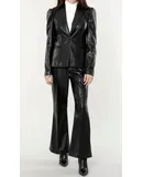 Dolce Cabo Puff Shoulder Vegan Leather Blazer In Black