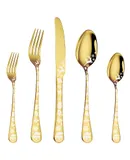 20-Piece Gold Silverware Set Service for 5 Stainless Steel Flatware Cutlery Set with Round Edge Kitchen Utensil Set for Home and Restaurant Include Knife Fork Spoon Set Dishwasher Safe