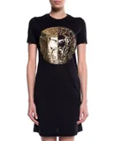 Versace Jeans Couture Women's Black Gold Logo Short Sleeve T-Shirt Dress