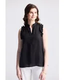 Sleeveless Hemp Top with Ruffles in Black