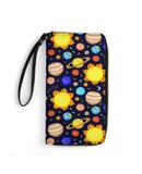 Colorful Cool Planet Wallet for Womens PU Leather Zip Around Wallers Clutch Wristlet Travel Long Purse