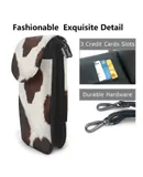 Texture Of Brown Cowhide With Brown Spots Pu Leather Crossbody Phone Bag Card Slots Flip Phone Purse With Adjustable Strap 7.6x4.9inch